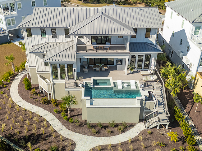 Residential exterior showcasing roofing and siding materials