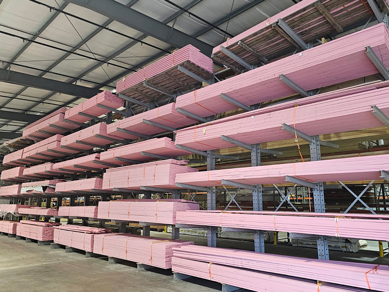 Construction material stock stored inside supply warehouse